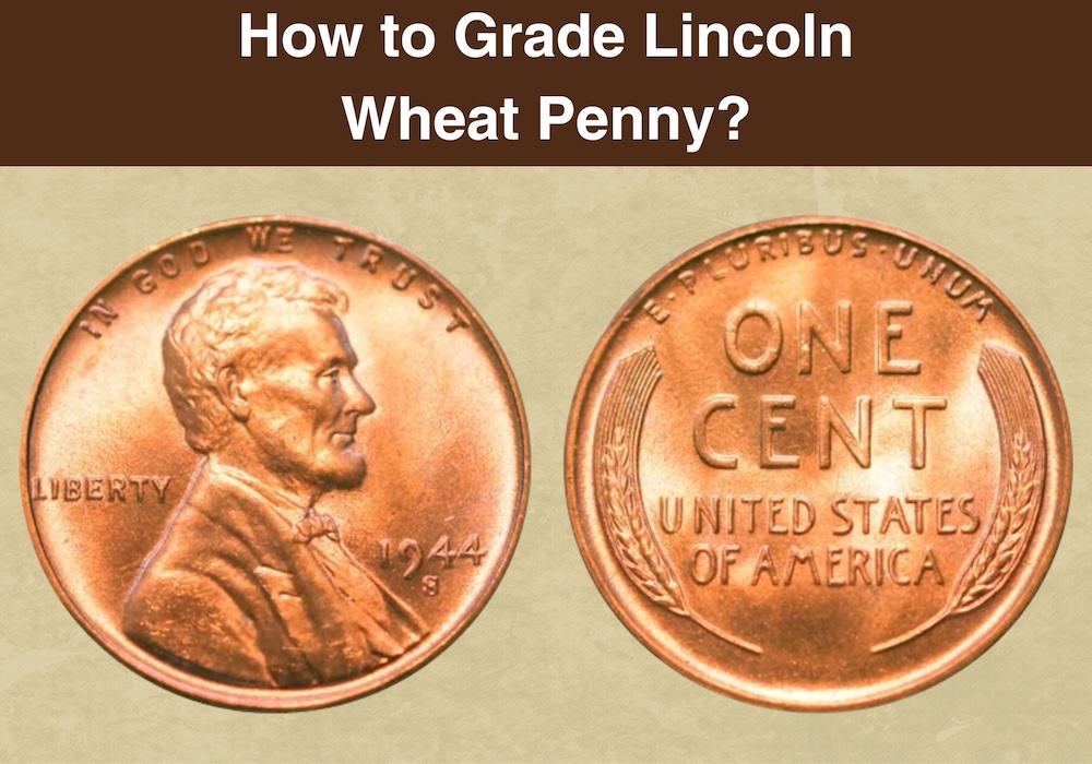 1944 wheat penny grading comparison strip showing Good, Fine, Extremely Fine, and Uncirculated conditions side by side